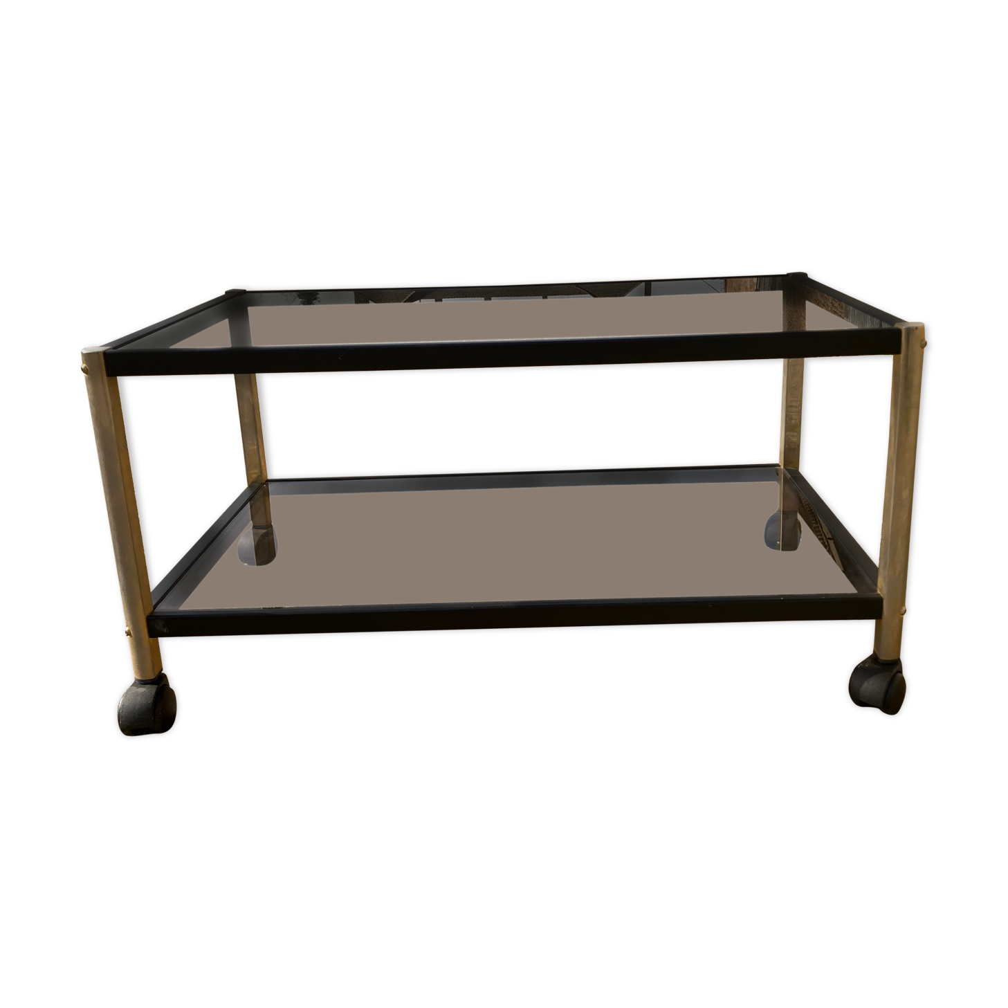 Glass coffee table on wheels