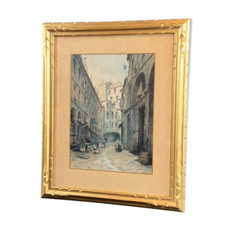 Watercolor signed Charles Forget (1886-1960) The court of the dragon 1925 Paris 6th