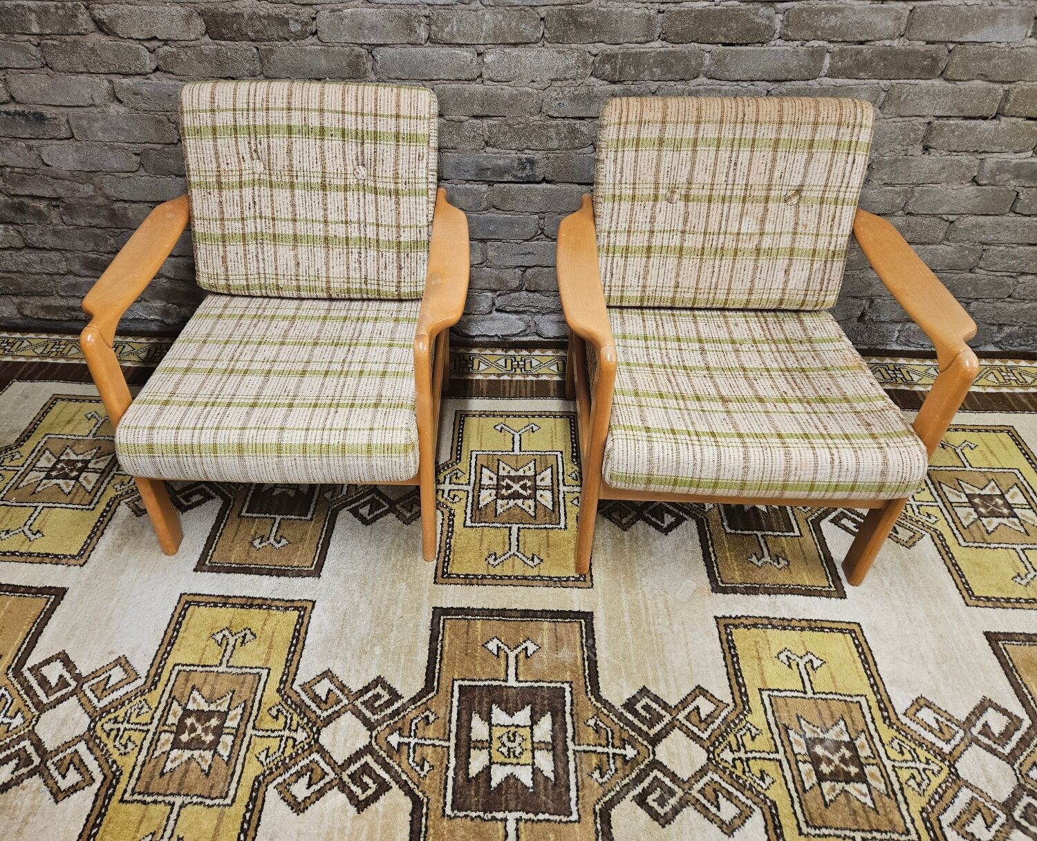 Pair of vintage scandinavian armchairs 1970 scottish fabric