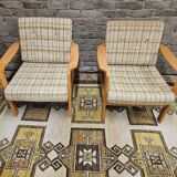 Pair of vintage scandinavian armchairs 1970 scottish fabric