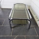 Chromed metal coffee table with smoked glass top from the 70s
