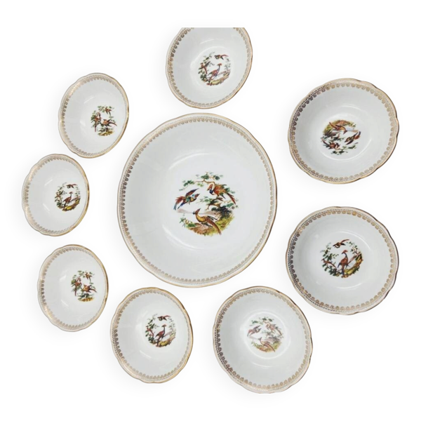 Service à dessert Porcelaine de Luxe de la Compagnie Nationale- Oiseaux de