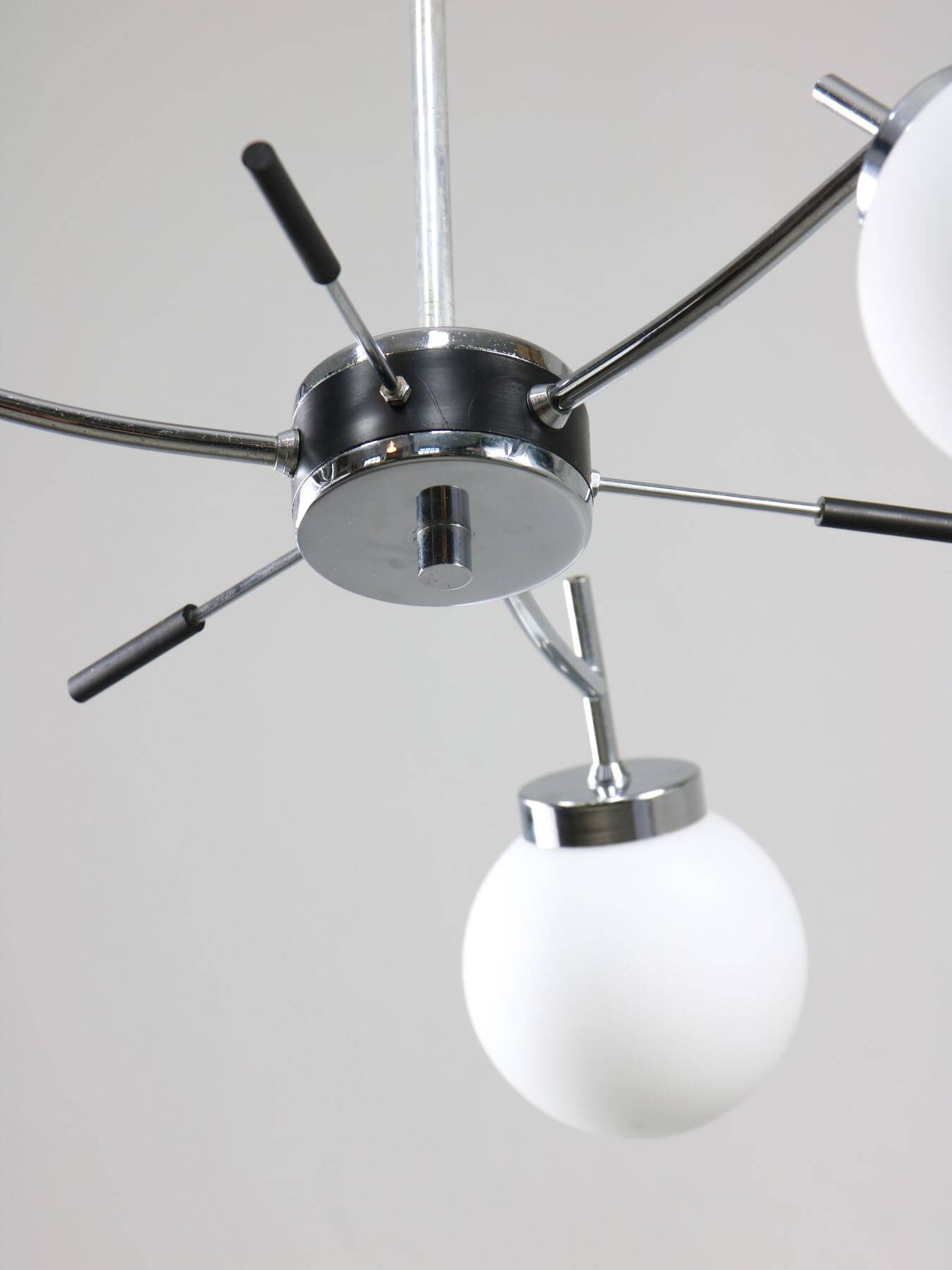 Mid-Century Italian Chrome and Opaline Chandelier