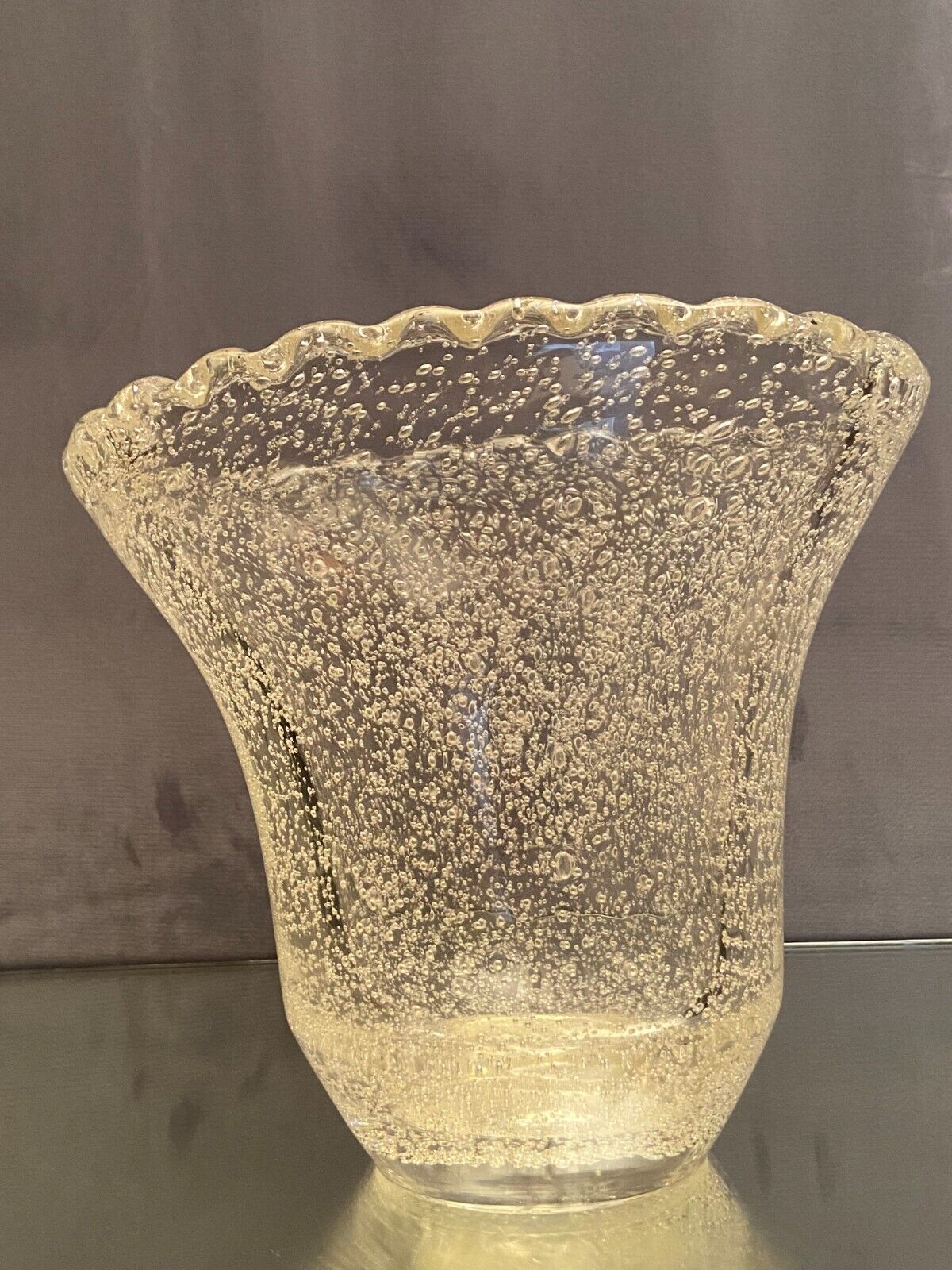 Crystal vase with subtly tinted bubble decoration signed Daum