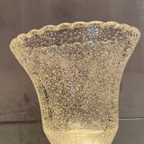 Crystal vase with subtly tinted bubble decoration signed Daum