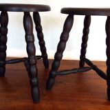 Pair of turned wooden tripod stools