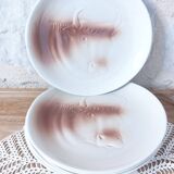 6 vintage St Amand plates, embossed ox head, for barbecue steak meat