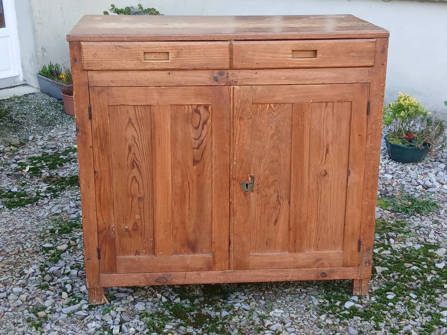 Vintage Parisian buffet in raw wood - 2 doors, 2 drawers