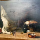 Large Oil on Canvas Still Life with Duck French School 19th Century