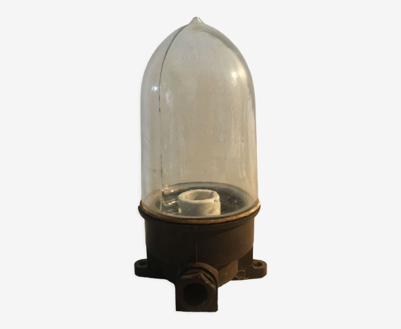 Lampe de cour ou d'usine en bakélite avec son verre obus