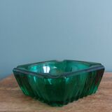 Emerald green glass ashtray, Arques crystal glassware.