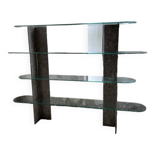 Etagère sculpture pierre et verre Roche Bobois années 70