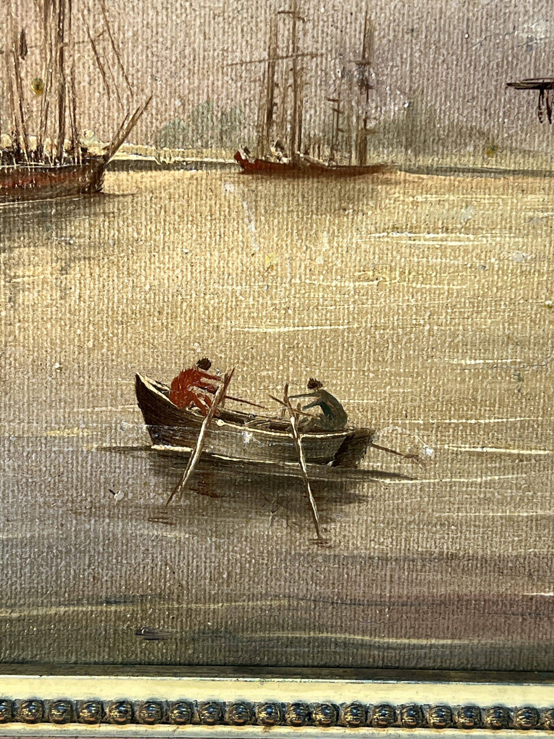 Alexandre Thomas Francia, oil on canvas with marine theme and sailboats