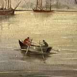 Alexandre Thomas Francia, oil on canvas with marine theme and sailboats