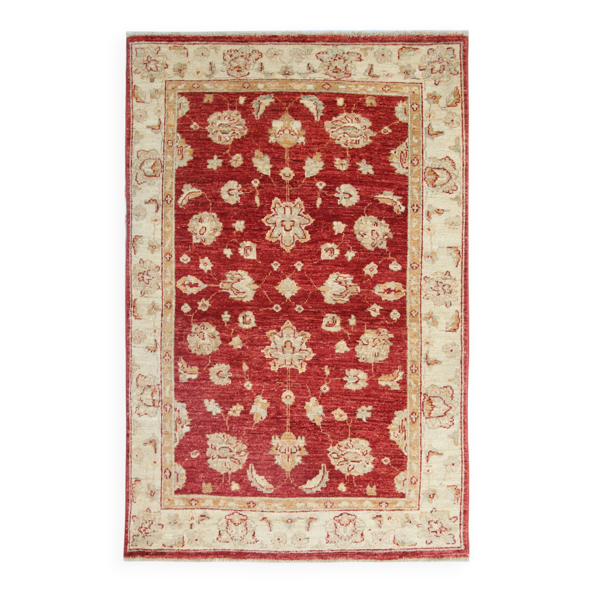 Handmade Wool Red Rug, Floral Oriental Carpet for Living Room 152x100cm