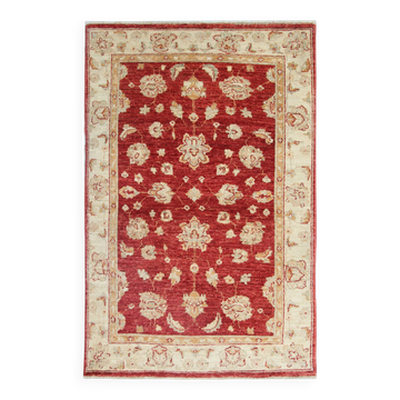 Handmade Wool Red Rug, Floral Oriental Carpet for Living Room 152x100cm