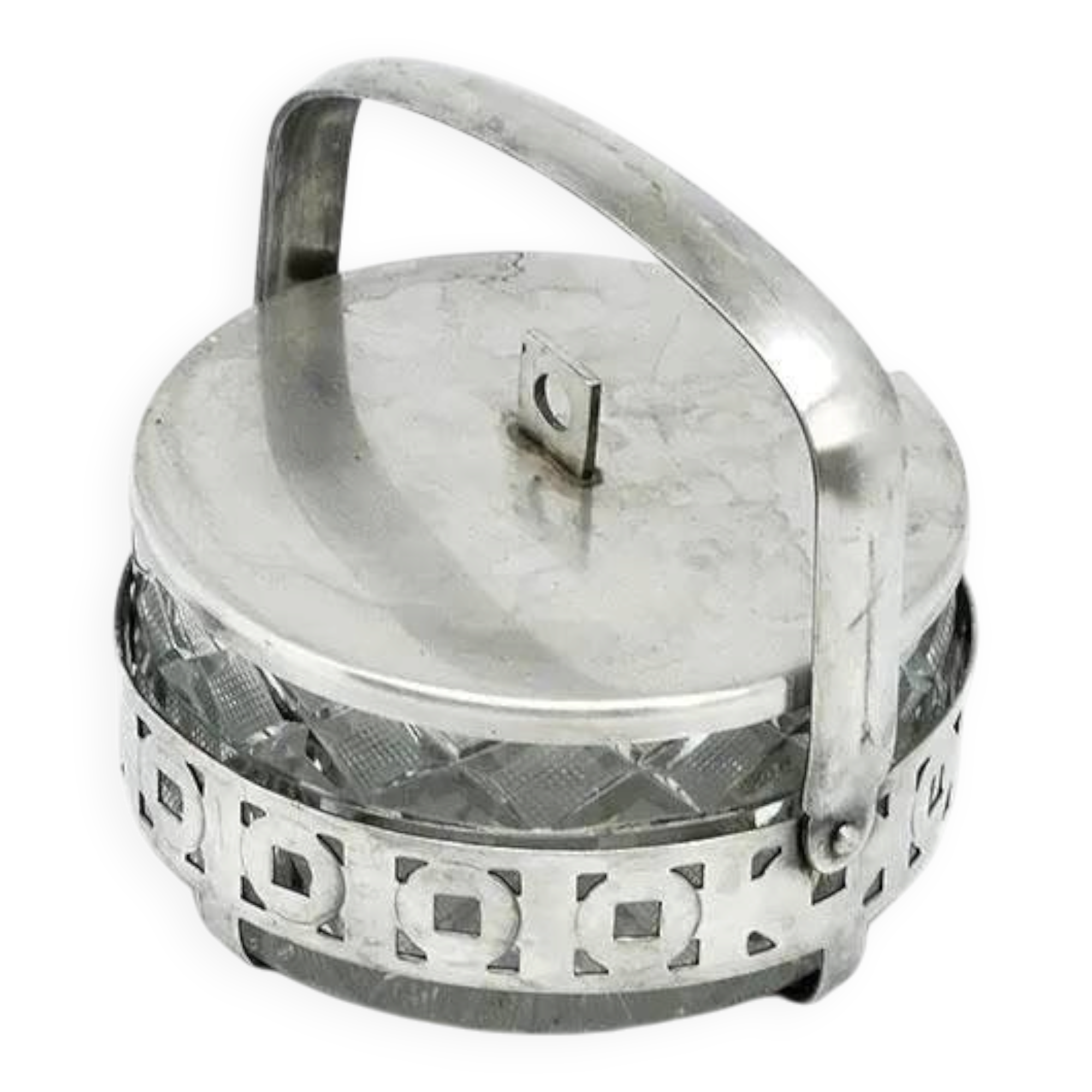 Sugar bowl, postmodernism, glass, silver-plated brass, Poland, 1970s