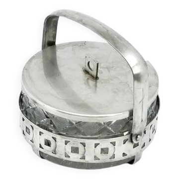 Sugar bowl, postmodernism, glass, silver-plated brass, Poland, 1970s