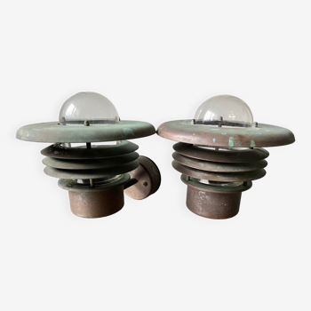 Pair of Classic Danish  Outdoor Wall Lamps in Copper