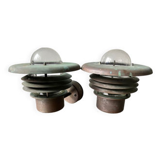 Pair of Classic Danish  Outdoor Wall Lamps in Copper