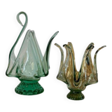 Pair of vintage blown glass candlesticks