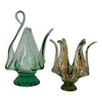 Pair of vintage blown glass candlesticks