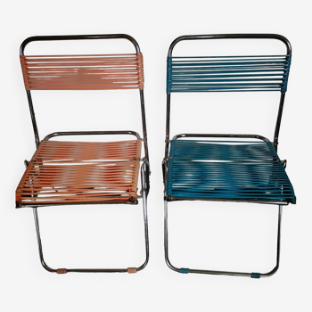 Duo vintage children's folding chairs 60's scoubidou