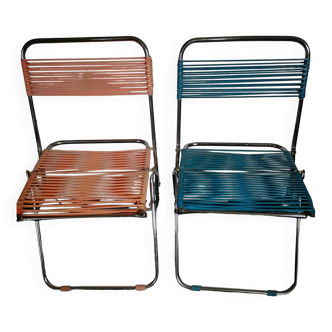 Duo chaises pliantes enfants vintage 60's scoubidou