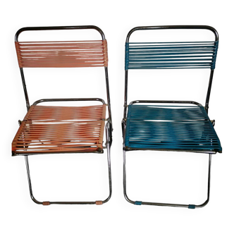 Duo vintage children's folding chairs 60's scoubidou