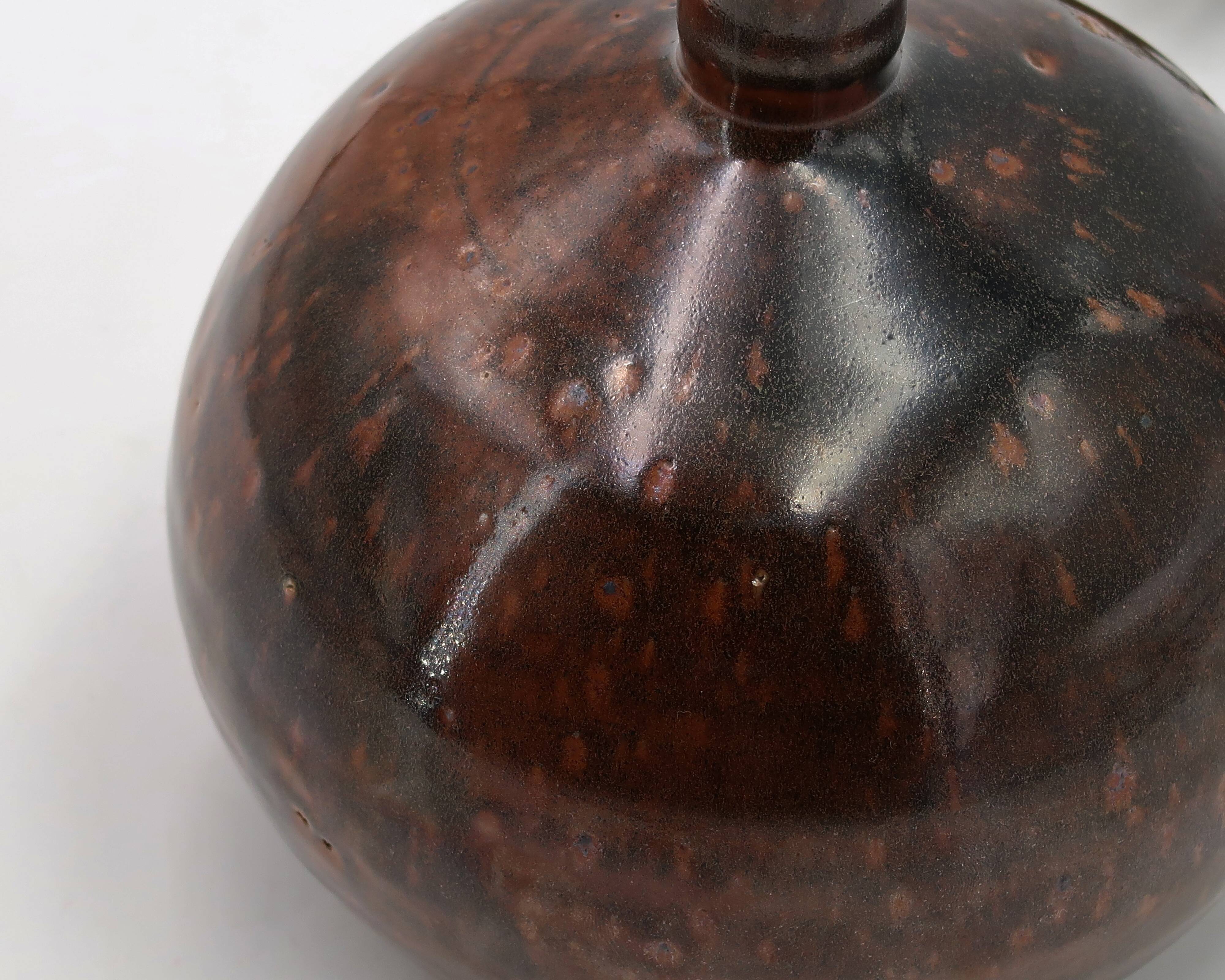 Dark brown stoneware ball lamp by Guy Baudat, 1970s