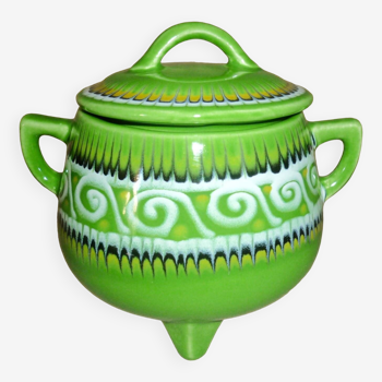 Pot tripode vert avec couvercle en céramique