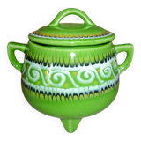 Green tripod pot with ceramic lid