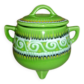 Green tripod pot with ceramic lid