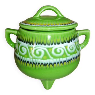 Green tripod pot with ceramic lid