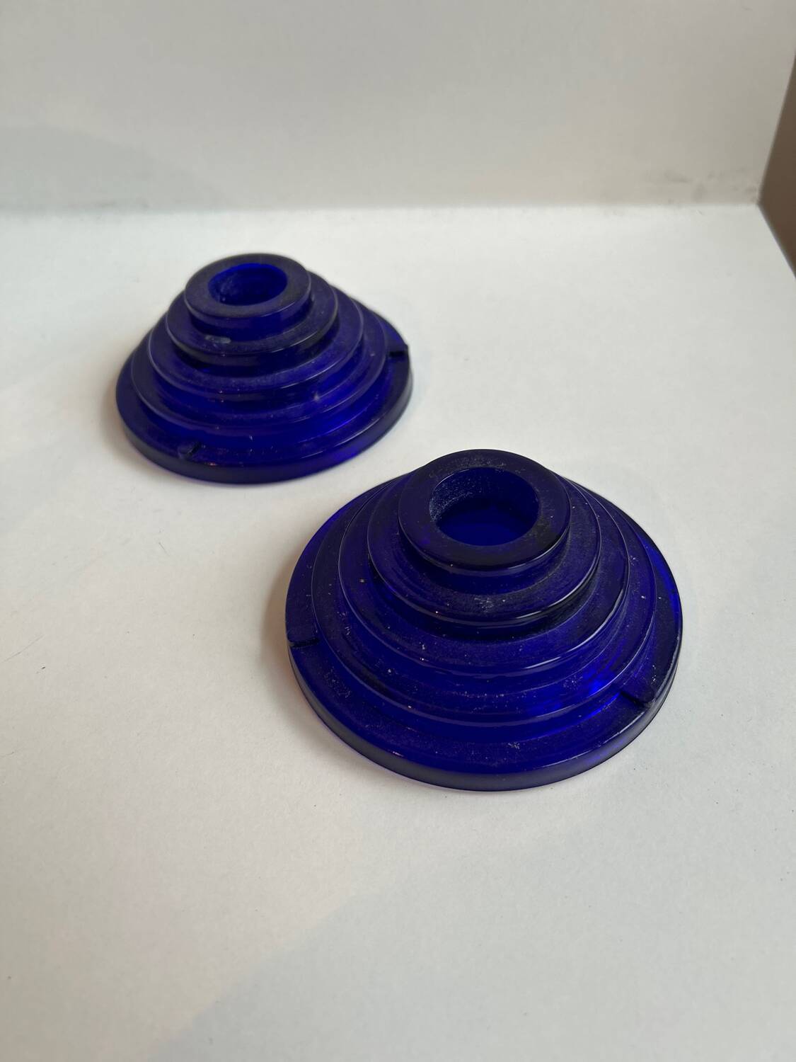 Pair of blue glass candlesticks
