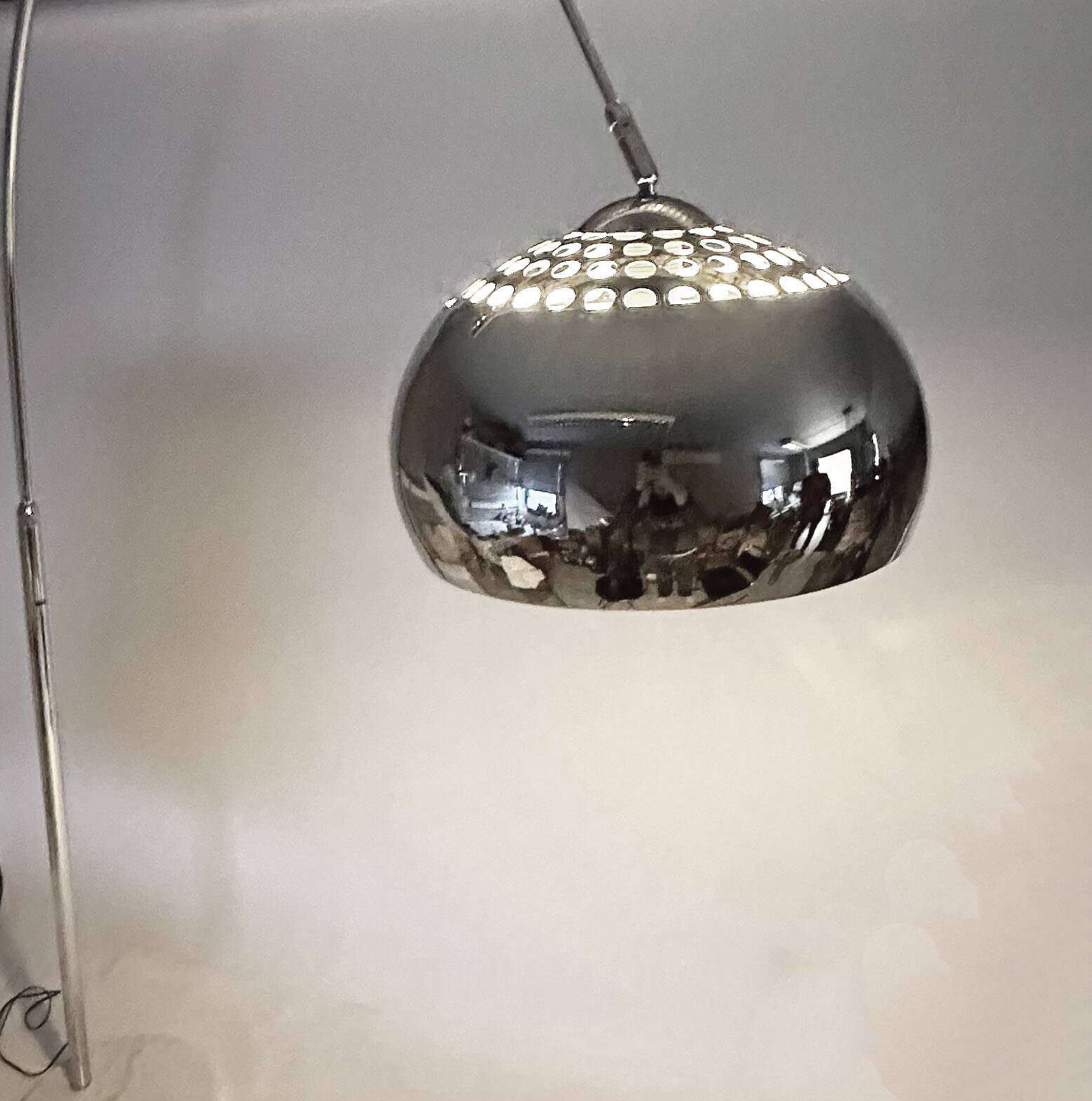 Chrome arc lamp in perfect condition, retro 1970s style.