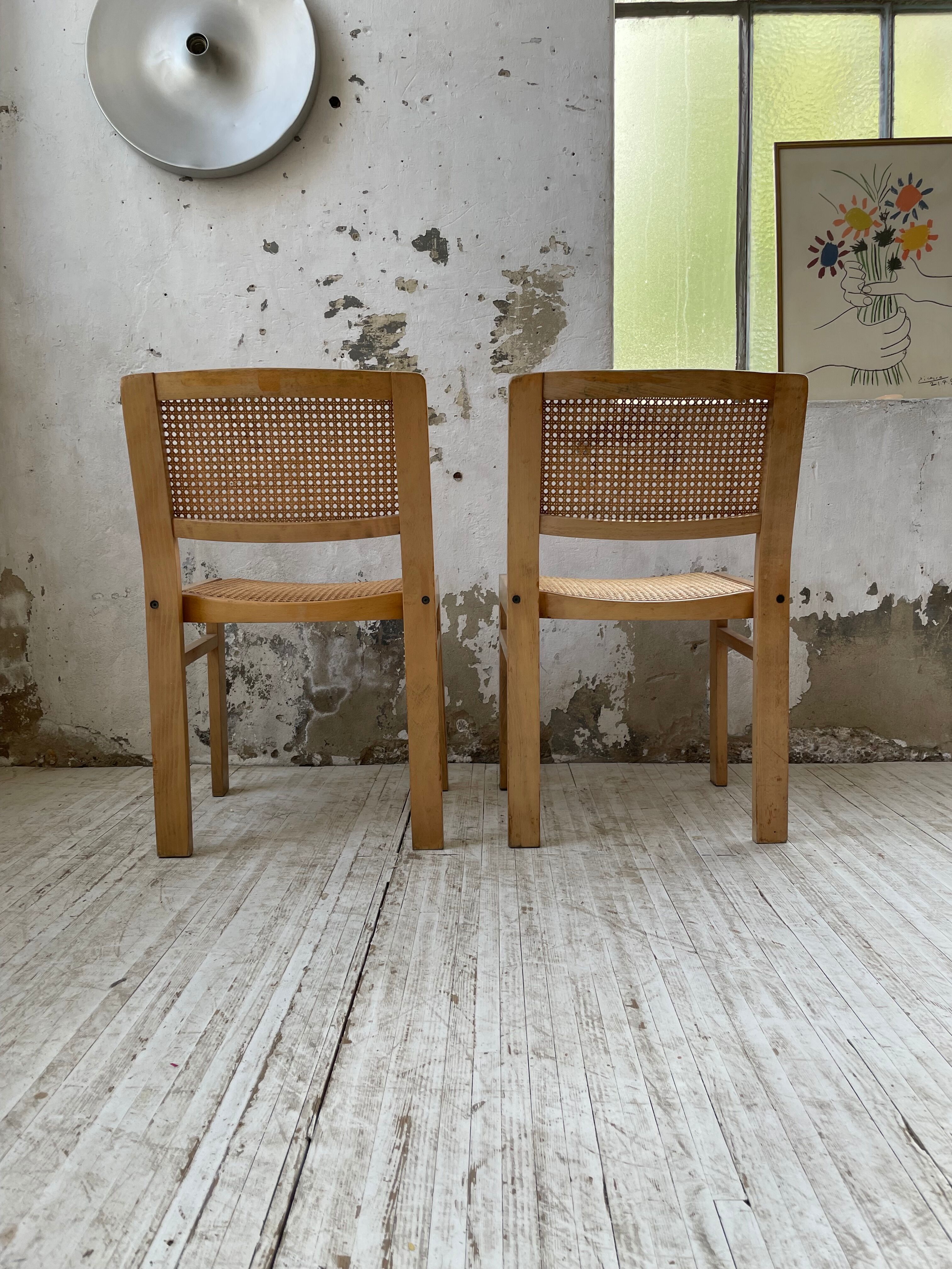 Pair of Baumann chairs beech and cannage
