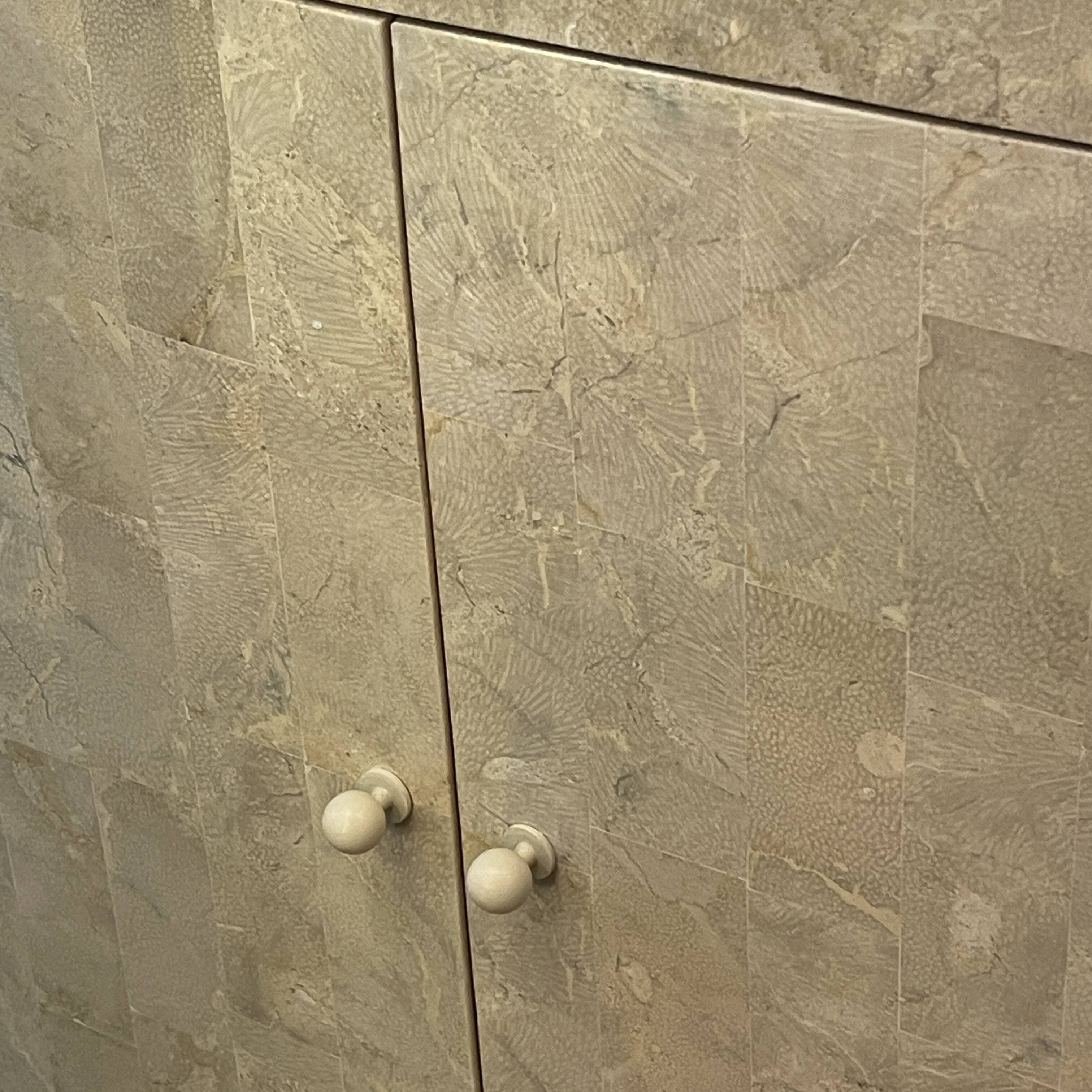 Double-sided dresser Design, travertine & brass threads, ca 1960