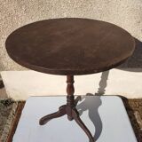 Small rustic antique tripod side table made of solid wood.