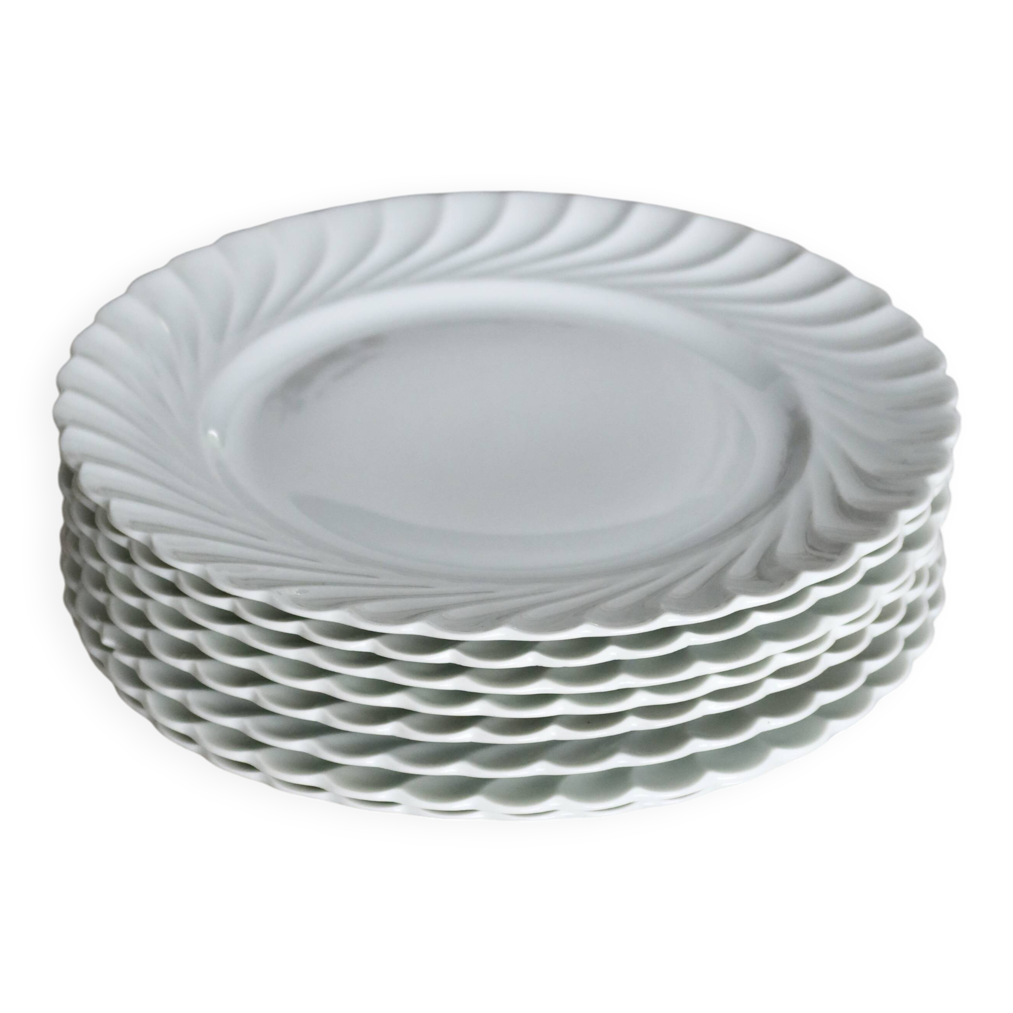 6 assiettes plates vintage porcelaine blanche torsadée Limoges Haviland