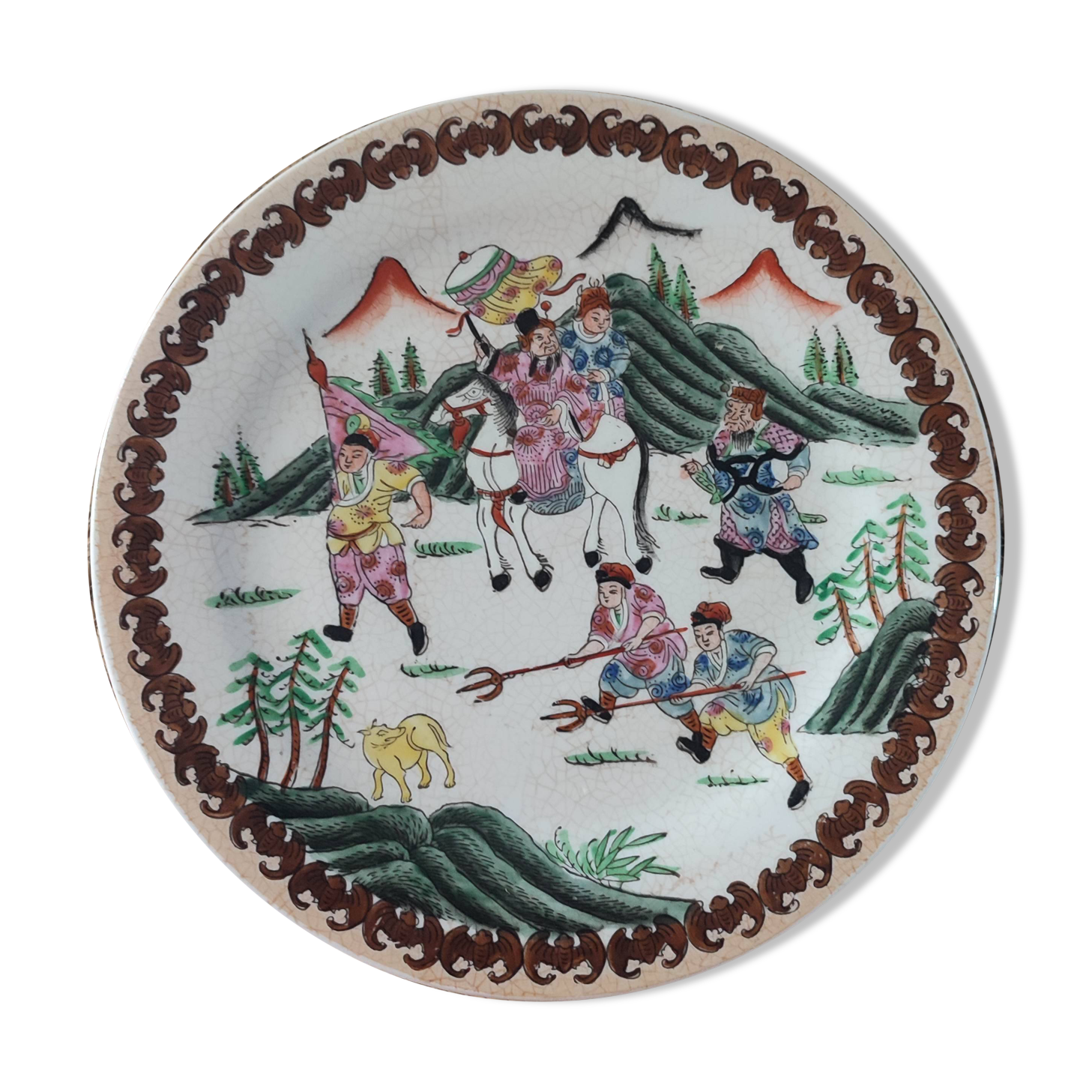 Vintage plate signed with Asian decor in earthenware 26cm