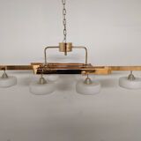 Arlus chandelier with 6 lights in opaline and brass from the 60s/70s