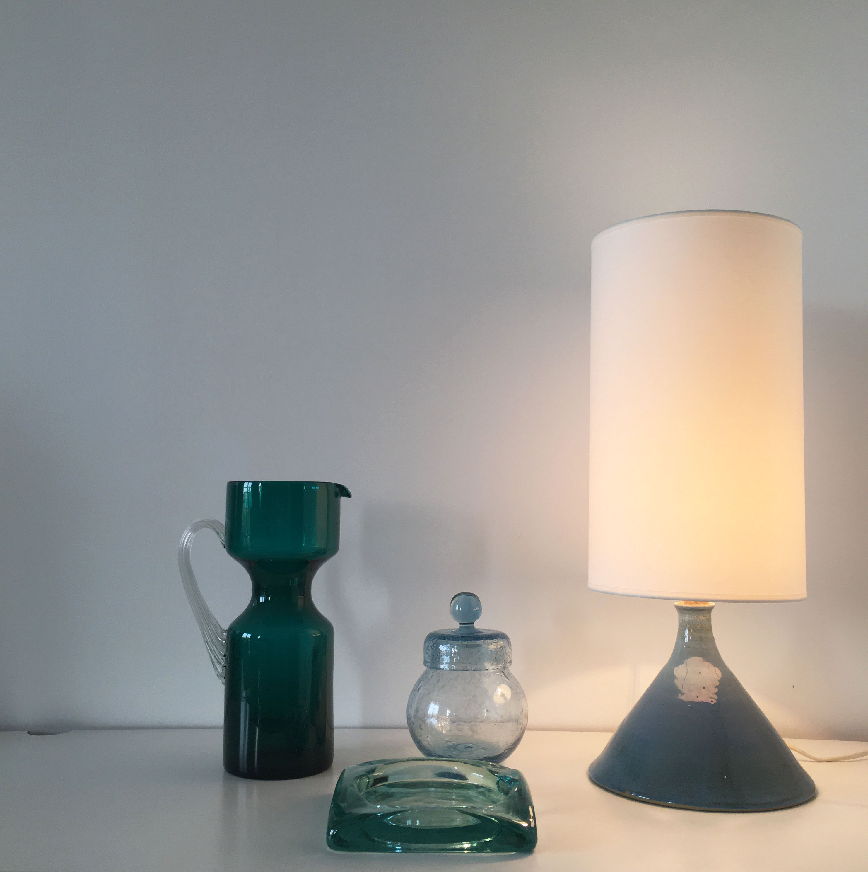 Vintage blue sandstone lamp 1960