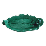 coupelle vide poche forme de feuille barbotine ceramique verte