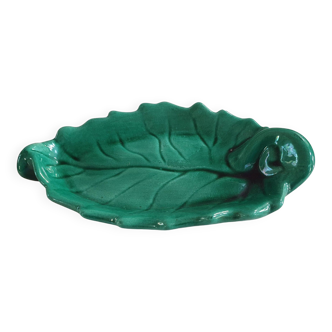 coupelle vide poche forme de feuille barbotine ceramique verte