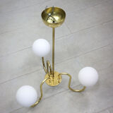 Lustre doré vintage en verre opalin