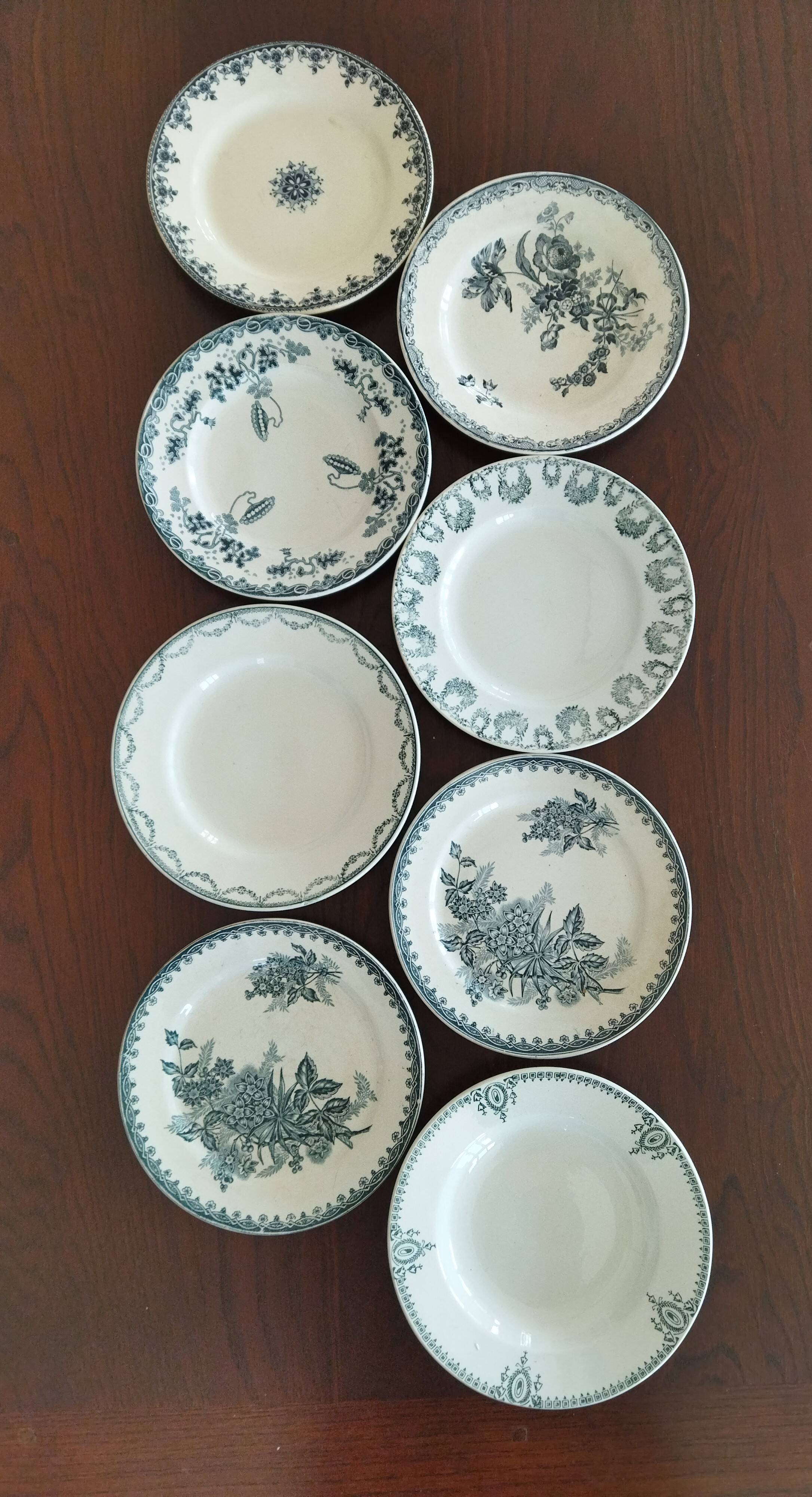 8 iron earthenware plates (St Amand Hamage HB & Cie Sarreguemines Digoin)