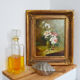 Peinture huile nature morte bouquet de pivoines XIXème