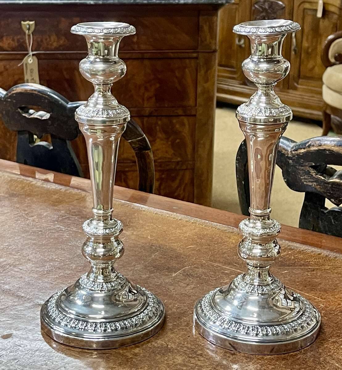 Pair of silver-plated metal candlesticks from the early 20th century