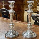 Pair of silver-plated metal candlesticks from the early 20th century